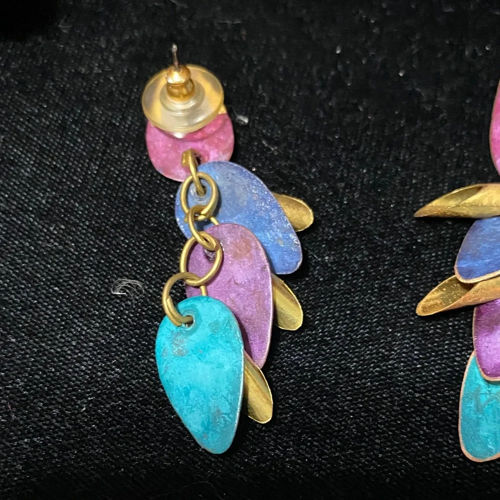 Elegant purple blue teal vintage Dangle pierced Earrings
